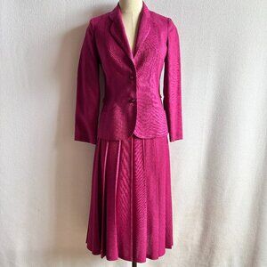 1970s Magenta Pleated Skirt Suit